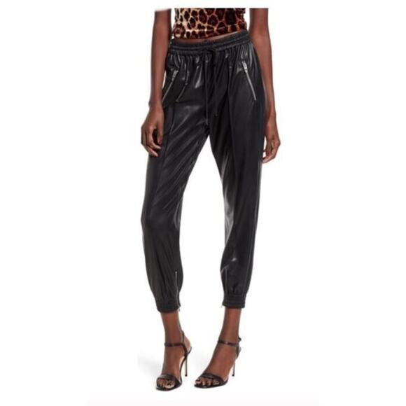 BlankNYC Women's Running Wild Faux Leather Track Pants in Black Size 26 MSRP $98 - Picture 1 of 9